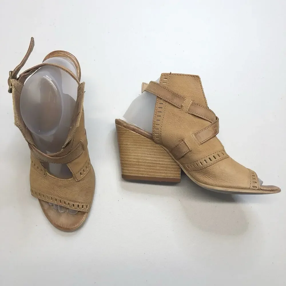 Miz Mooz Sandals Shoes Womens Size 9 40 Beige Leather Wedge Slingback Comfort